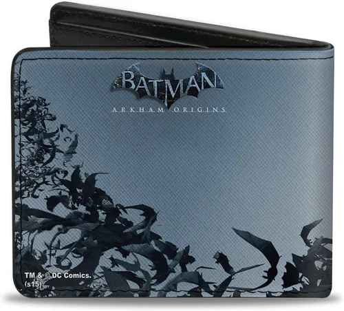 Vista 2 de DC Comics - Billetera, plegable, de piel vegana, diseño de murciélagos de Batman Arkham Origins, Negro -, Casual