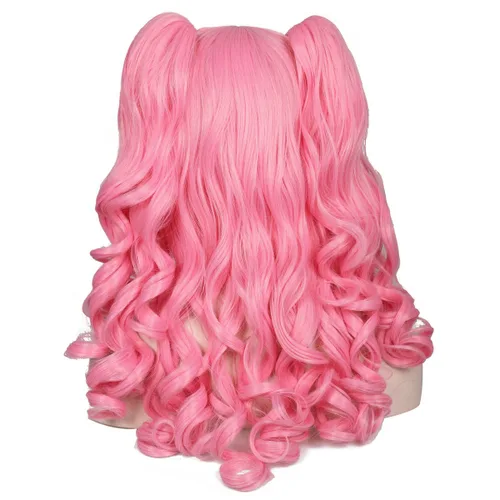 Vista 5 de ColorGround - Peluca larga rizada para cosplay con 2 coletas