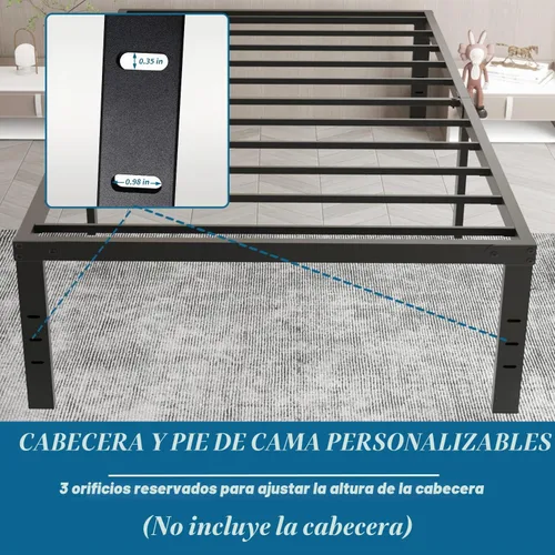 Vista 4 de Marco de cama tamaño individual de 14 pulgadas, plataforma de metal de alta resistencia, base de colchón de listones de acero resistente