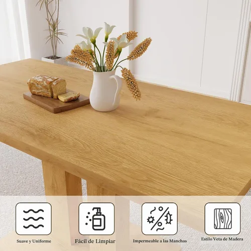 Vista 3 de HIPIHOM Mesa de comedor moderna de 46 pulgadas, mesa de cocina rectangular con acabado de roble, mesa de comedor compacta para 4, construcción