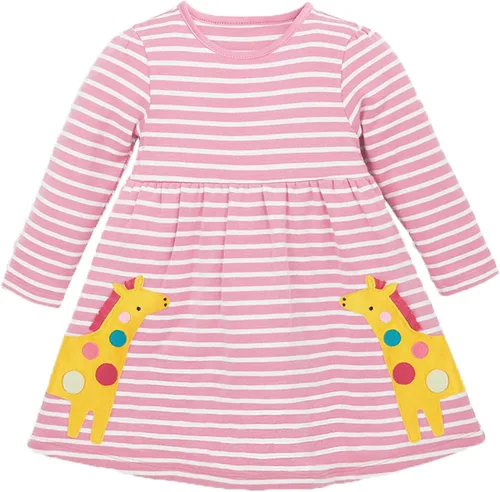 Vista 10 de Vestido de manga larga para niñas pequeñas, de algodón, para otoño, lindo, casual, básico Bolsa1