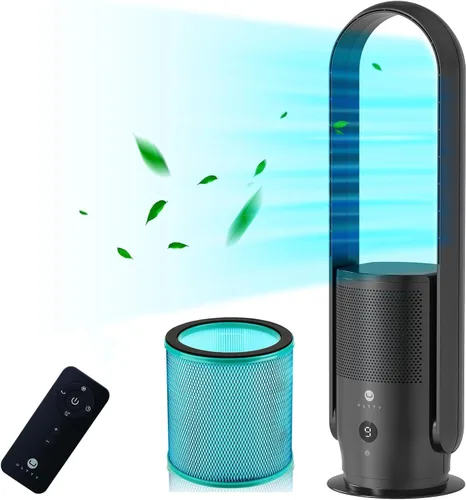 Vista 10 de ULTTY Ventilador de torre sin aspas y purificador de aire en uno, ventilador oscilante sin aspas de 90° con control remoto, táctil, temporizador
