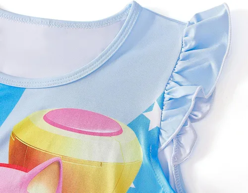 Vista 8 de EZDRESS Vestido de verano para niñas, estampado de erizo de dibujos animados, vestidos casuales para niños pequeños, ropa para el hogar, vestido