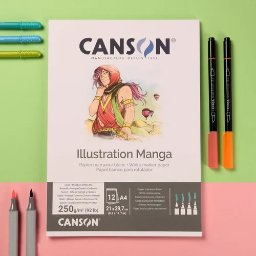 Vista 3 de Canson Illustation - Papel de dibujo de 8.82 oz/m², textura lisa de color blanco alto, bloc A4, incluye 12 hojas