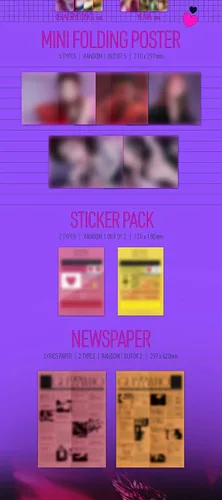 Vista 2 de ITZY Guess Who 4th Mini Album 3 VERSIÓN SET 1p Mini póster plegable en paquete+72p PhotoBook+2p PhotoCard+Pegatina+Tipo de periódico+Mensaje