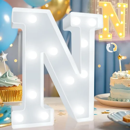 Vista 27 de Pooqla Letras con luces LED de marquesina, letras decorativas iluminadas en blanco cálido y blanco frío, letras del alfabeto iluminadas para niños