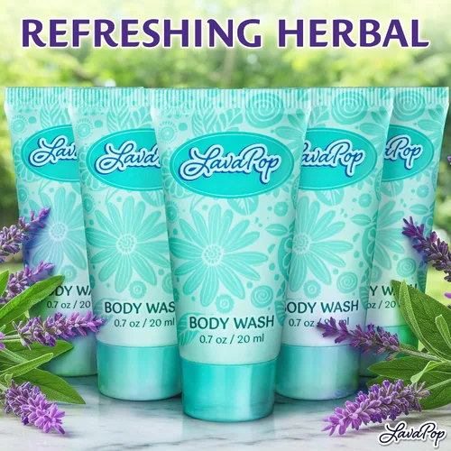 Vista 3 de LavaPop - Gel de baño tamaño viaje - Iris, violeta y ámbar, 0.7 onzas líquidas, paquete de 100 - Deleita a tus invitados con gel de baño calmante