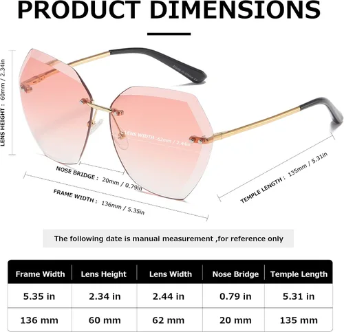Vista 5 de AEVOGUE - Los lentes de sol para mujer, sin bordes, lentes de corte de diamante, de tamaño grande (AE0534)