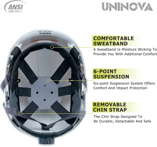Vista 6 de Cascos de Construcción UNINOVA Casco de seguridad OSHA con suspensión ajustable de 6 puntos