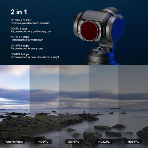 Vista 2 de Skyreat Juego de filtros ND para DJI Osmo Pocket 3 Creator Combo Accesorios (paquete de 4 ND/PL)