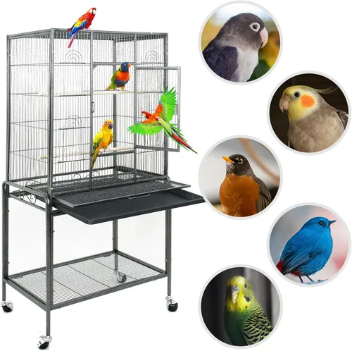 Vista 4 de SUPER DEAL Jaula grande de hierro forjado de 53 pulgadas para cacatúas, conure, periquitos, pinzones, Budgie, Lovebird Canary, casa mediana