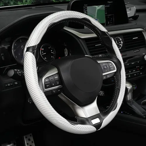 Vista 25 de Amiss 3 piezas de cubierta de volante de fibra de carbono antideslizante, diseño de mariposa impermeable y segmentado, protector de rueda para Negro