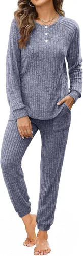 Vista 78 de Wiholl - Conjuntos de dos piezas para mujer: ropa cómoda con sudadera abotonada y pantalones deportivos con bolsillos
