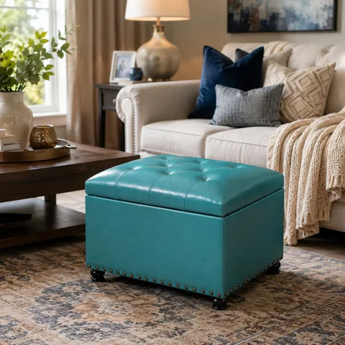 Vista 12 de Joveco Otomana rectangular de 24" con almacenamiento para sala de estar, banco tapizado con asiento y reposapiés con tapa abatible, reposapiés