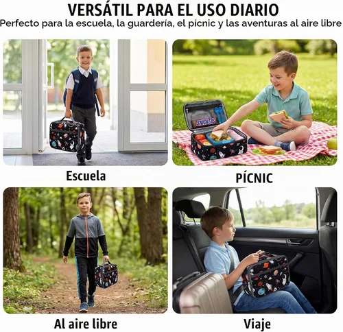 Vista 7 de Kulle - Lonchera de astronauta para niños, bolsa de almuerzo con tema espacial aislada, lonchera térmica reutilizable para niños, para la escuela
