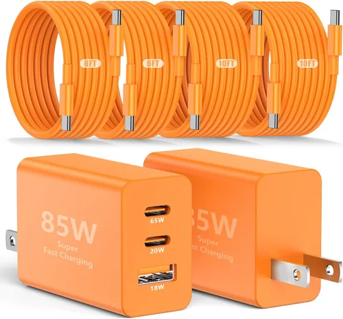 Vista 22 de Susnwere - Cargador de pared USB C de 85 W para Samsung S26 Ultra, 3 puertos de 100 W PD rápida 3.0 tipo C carga con cable USB C de 3/6/10/10 pies