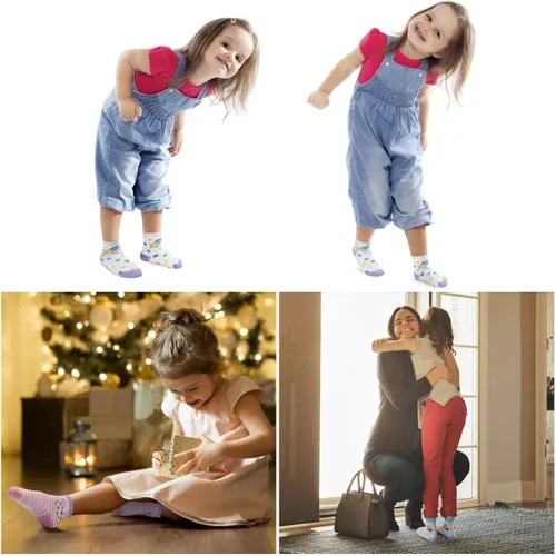 Vista 4 de SkiBeaut Calcetines antideslizantes para niños y niñas de 1 a 7 años, 12 pares de calcetines para niños y niñas