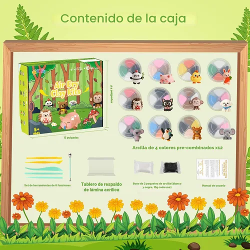 Vista 2 de Kit de arcilla seca al aire, 12 arcillas para modelar de animales para niños, arcilla Model Magic con herramientas de escultura y tutoriales, segura