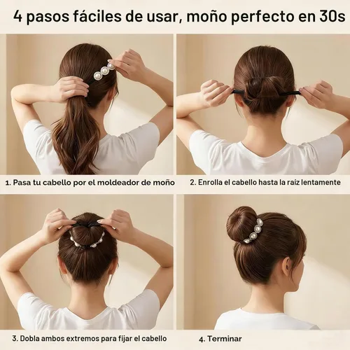 Vista 5 de 4 piezas de moños mágicos para el cabello con moldeadores de esponja de espuma Peal y flores, soportes para donas para torcer el cabello, rizos
