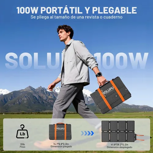 Vista 2 de SOLUPUP 100W Paneles solares plegables portátiles, impermeables IP67 para acampar, suministro de energía al aire libre, diseño compacto de 8