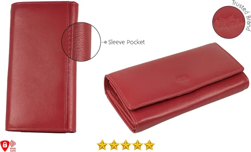 Vista 6 de Mou Meraki - Billetera o bolsa de mano de cuero genuino, con bloqueo de seguridad RFID, con escudo contra el robo de identidad, para mujeres