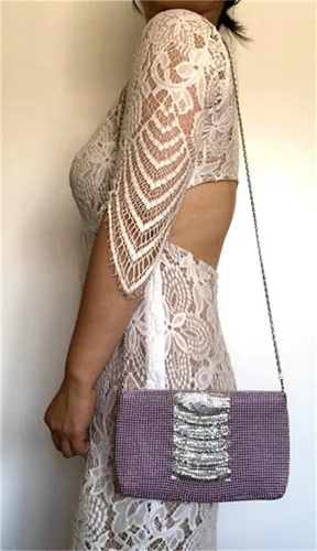 Vista 7 de Bolso de noche de malla metálica con cuentas de metal para mujer, para cóctel, fiesta, graduación, boda, banquete