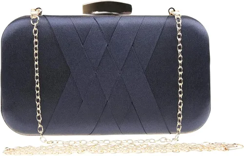 Vista 2 de ESD - Bolso de mano para mujer, tejido de noche, con asas de cadena de metal, bonito bolso para graduación, cóctel, fiesta, boda, cóctel, Azul