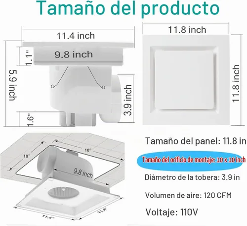 Vista 3 de Nalle Ventilador de ventilación de techo para baño, extractor (no requiere acceso al ático) (120 CFM, 1.2 sones) (estilo B)