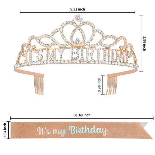 Vista 6 de Es mi corona de cumpleaños, Talla única, Aleación de alta calidad, paño satinado chispa