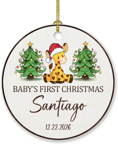 Vista 25 de Adorno de Navidad de la segunda Navidad del bebé 2026, marco de fotos de corona, adorno de segunda Navidad para papá, mamá, nombre de bebé