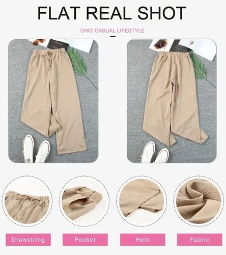 Vista 3 de Dokotoo Pantalones largos de estilo palazzo con bolsillos para mujer, cintura alta, elástica, pierna ancha, holgados, para el trabajo, 2024