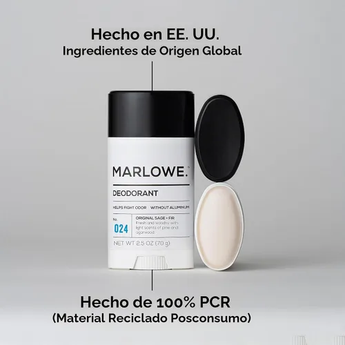Vista 5 de MARLOWE. Desodorante en barra para hombre sin aluminio, salvia y abeto