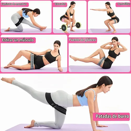 Vista 3 de Adjustable Fabric Resistance Bands for Squats, Glutes & Legs – 5 Levels of Customizable Size, Width & Tension, Non-Slip Booty Bands for Men and