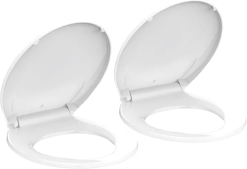 Vista 17 de Asiento de inodoro alargado blanco, asiento de tapa de inodoro de cierre lento para una fácil limpieza y resistente a las manchas