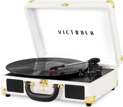 Vista 16 de VictrolaJugador de registro portátil de la maleta de Bluetooth de 3 velocidades de la vendimia con altavoces incorporados Built-in stereo