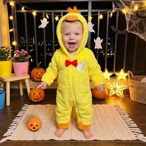 Vista 5 de Baby Halloween Costume Chicken Hooded Romper Halloween Outfit R-yellow
