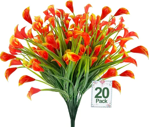 Vista 10 de TURNMEON 12 paquetes de flores artificiales de lirio de cala (240 cabezas), plantas falsas para exteriores, plantas falsas resistentes a los rayos
