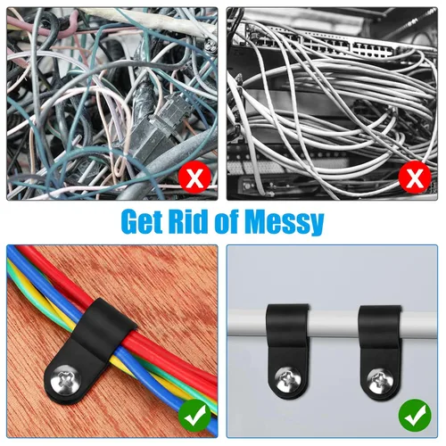 Vista 6 de RGBZONE 120pcs 1/2" negro tipo R clips de cable con tornillos
