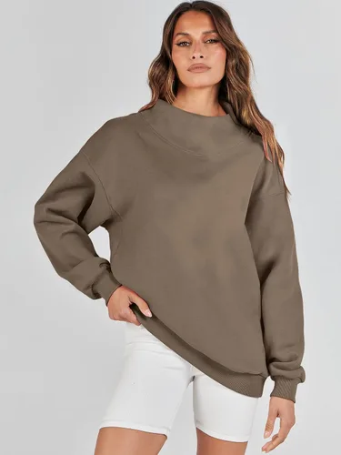 Vista 2 de ANRABESS Sudaderas de gran tamaño para mujer, cuello alto, manga larga, sudaderas con capucha para otoño, ropa 2023
