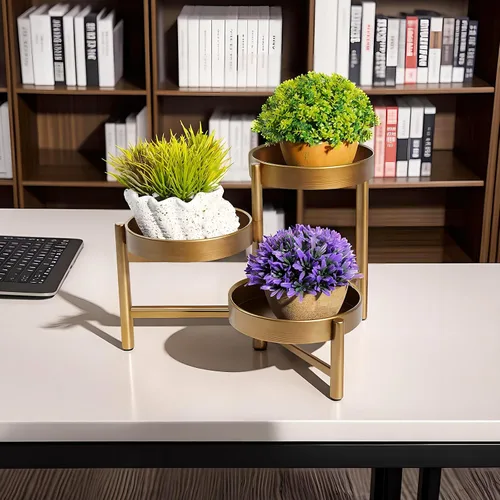 Vista 9 de Harvest Land - Soporte para plantas de 3 niveles para interiores, estante de flores de metal, soporte de mesa para jardín, balcón, sala de estar