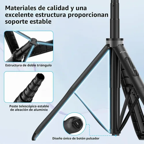 Vista 5 de ATUMTEK Trípode para selfie stick de 51 pulgadas, soporte extensible todo en uno con control remoto Bluetooth, rotación de 360° para iPhone y Negro