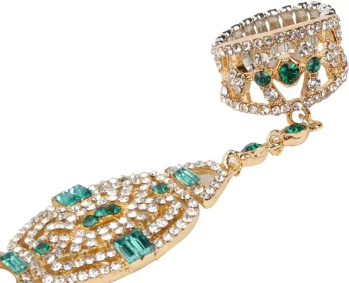 Vista 4 de Metme 1920s Flapper Pulsera Anillo Set Gatsby Accesorios Imitación Perla Cristal Pulsera Anillo Ajustable