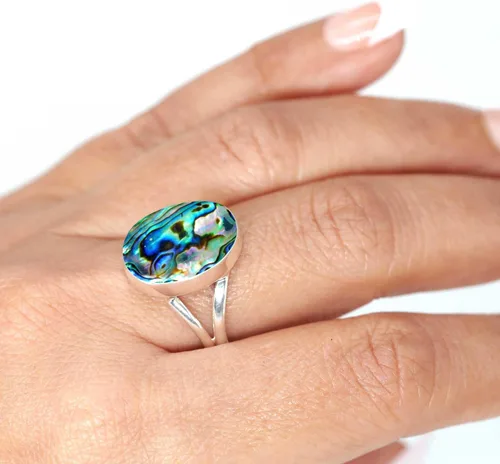 Vista 2 de Anillo hecho a mano de plata de ley 925 genuina grueso con piedras preciosas naturales ágata, cuarzo rosa, lapislázuli, ámbar ovalado, joyería
