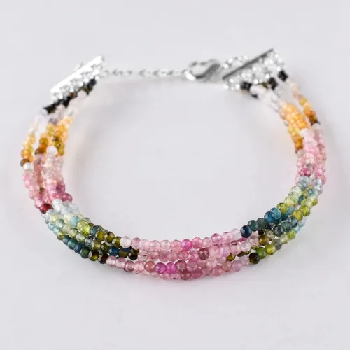 Vista 12 de Pulsera de piedras preciosas naturales, cuentas microfacetadas de 5 hebras, piedra energética, cristales curativos, chapado en plata, ajustable