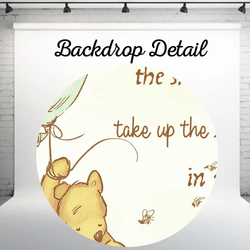 Vista 3 de Fondo vintage Pooh Bear Baby Shower Género Neutral Retro Libro Gigante Árbol Primavera Fondo Clásico Recién Nacido Cita Globo Verde Banner 5x3 ft 144