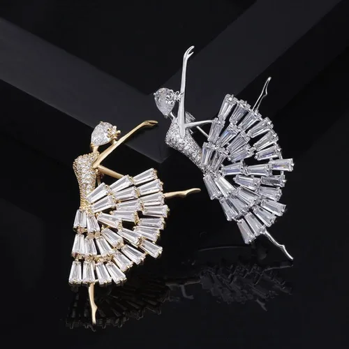 Vista 4 de Party Brooch Brooches Dancing Girl Ballet Brooches Electroplating Inlaid Zirconium Fashion Brooch Pin Simple Atmosphere Soul Dancer Brooch Gold and
