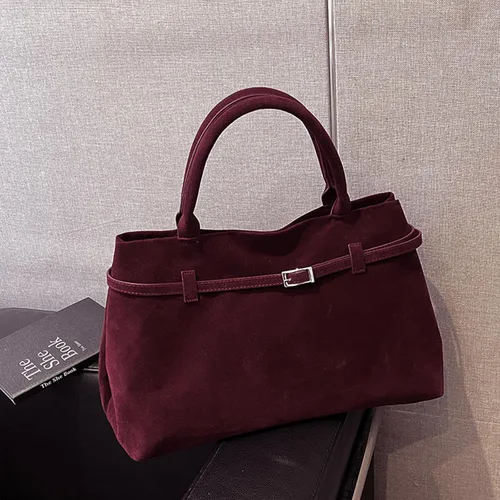 Vista 5 de Claret Vintage Suede Tote, bolso de hombro con asa superior, bolso de viaje de compras