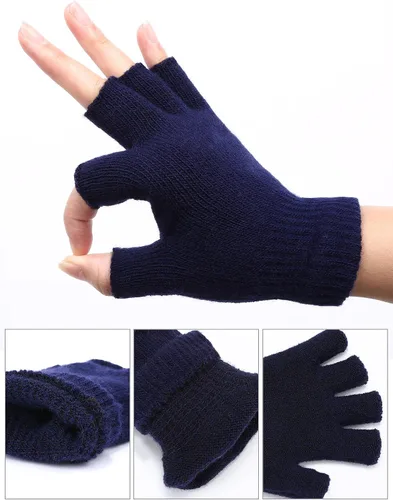 Vista 2 de SATINIOR 2 pares de guantes unisex de medio dedo para invierno, elásticos, sin dedos, talla común