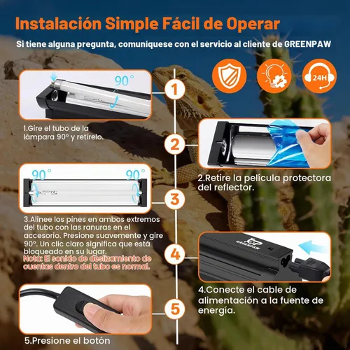 Vista 6 de T5 10.0 UVB Kit combinado de lámpara de reptil 24W 22", con tarjeta