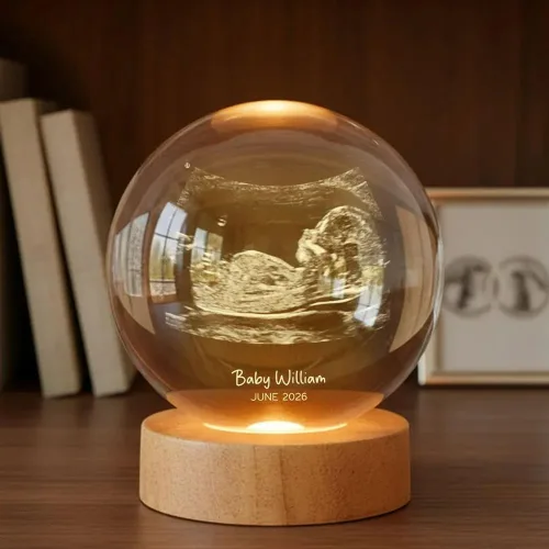 Vista 7 de Pofily Pareja besándose bajo la luz de la luna, Fase lunar personalizada por fecha, luz nocturna LED de bola de cristal personalizada, regalo